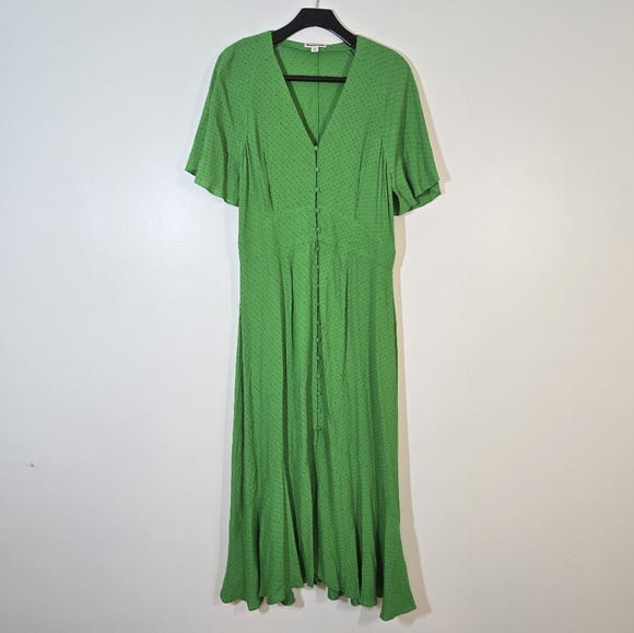 Whistles Green Micro Spot Button Midi Dress 10 - Picture 3 of 10